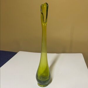 Viking Green Swung Glass Bud Vase Great Condition 11.75" tall